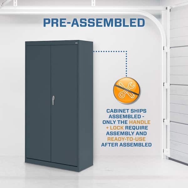 Value Line Series  30 in. W x 66 in. H x 18 in. D 24-Gauge 4-Shelf Freestanding Garage Storage Cabinet in Charcoal