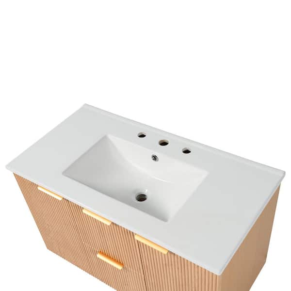 Ziyudura 36 in. Double Sink Floating Natural Wood Bath Vanity with