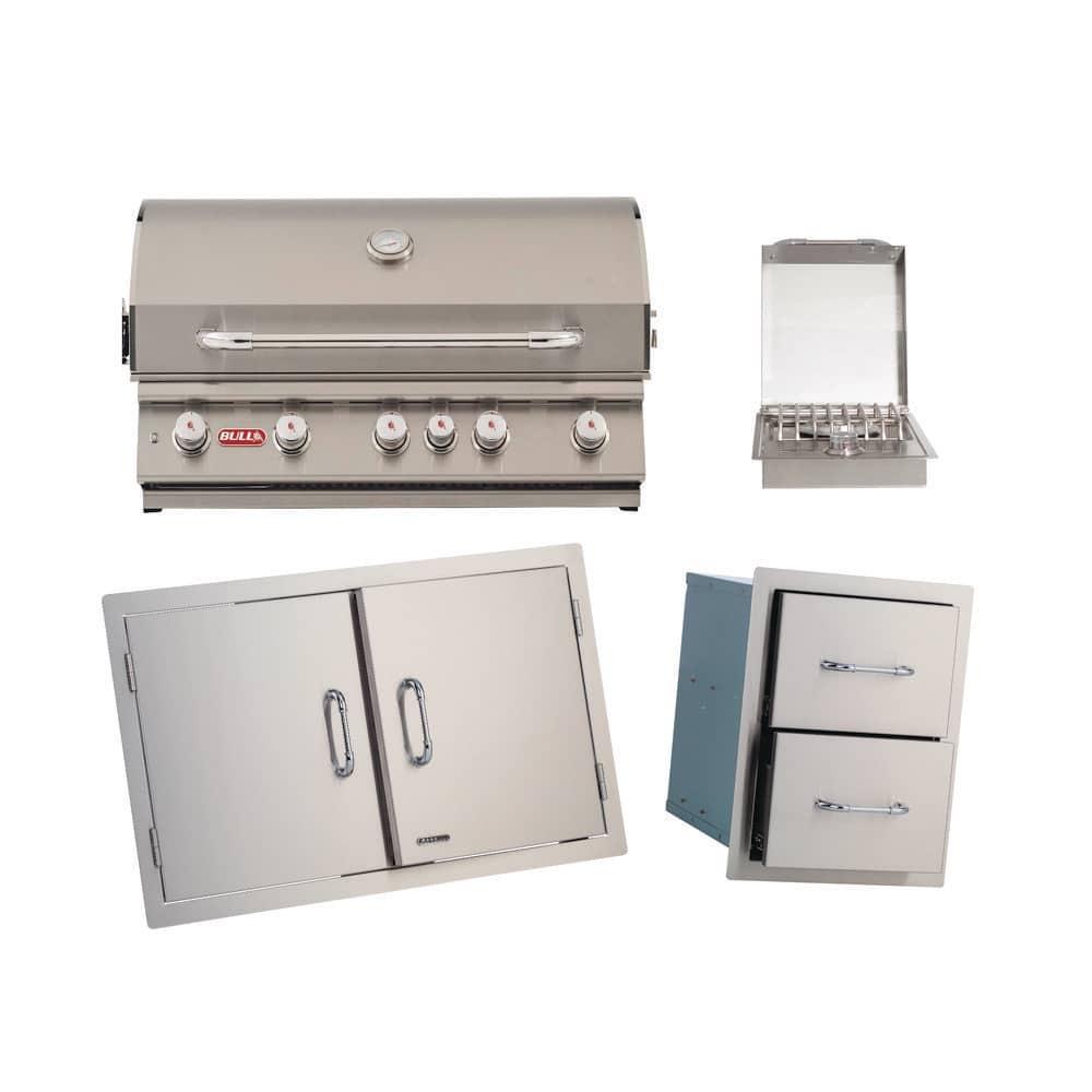 Brahma Series 5-Burner Built-In Liquid Propane Grill 38 in. Stainless Steel w/Double Drawer, Double Door and Side Burner