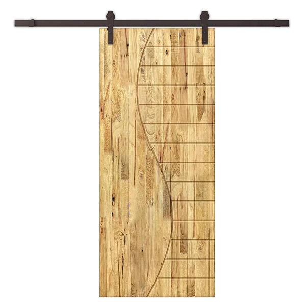 CALHOME 36 in. x 84 in. Weather Oak Stained Pine Wood Modern Interior Sliding Barn Door with Hardware Kit