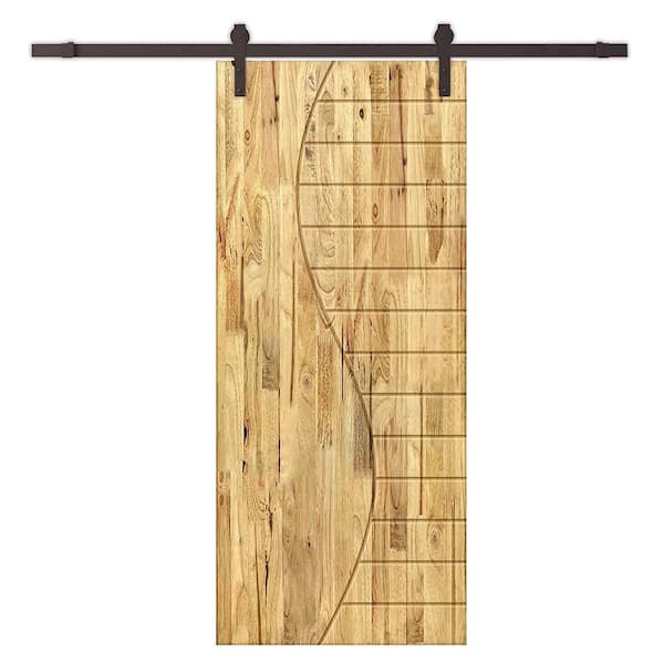 CALHOME 42 in. x 96 in. Weather Oak Stained Pine Wood Modern Interior Sliding Barn Door with Hardware Kit