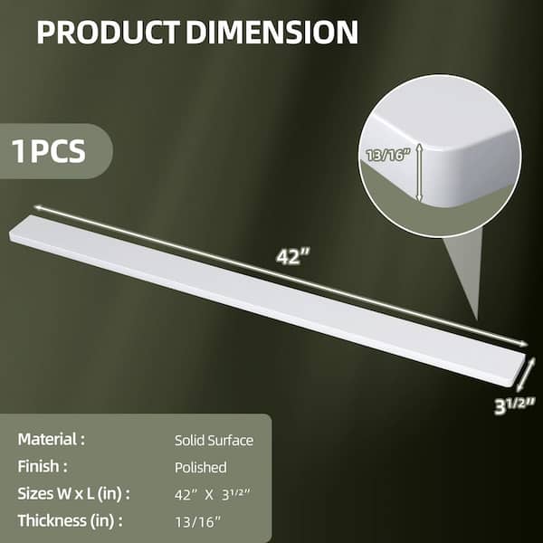 42 in. W x 3.5 in. H Solid Surface Vanity Backsplash in White Bathroom Vanity Back Panel