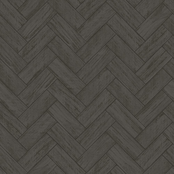Chesapeake Kaliko Dark Grey Wood Herringbone Wallpaper Sample