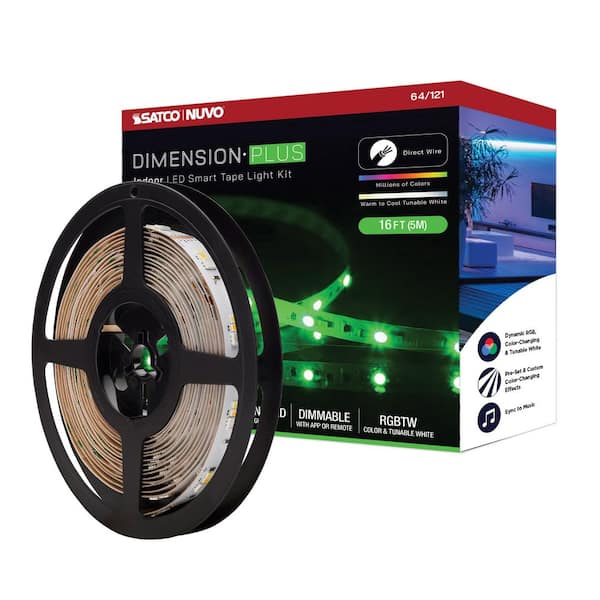 Dimension Plus Indoor 16 ft. Hardwired 14W Dimmable Cuttable RGB and Tunable White Integrated LED Strip Light Tape