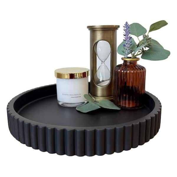 Unbranded Sleek Round Black Concrete Decorative Tray for Coffee Table Styling