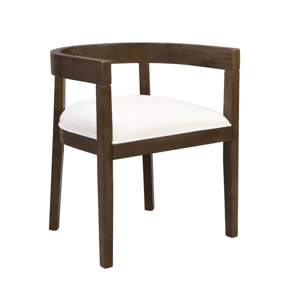 Beige Upholstered Wood Dining Chairs with Open-Back Design, Set of 2
