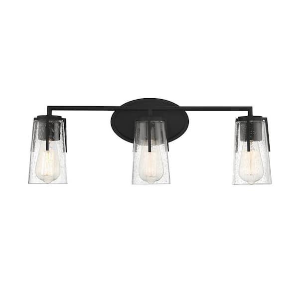Savoy House Sacremento 24 in. W x 8.5 in. H 3-Light Black Bathroom Vanity Light with Clear Glass Shades