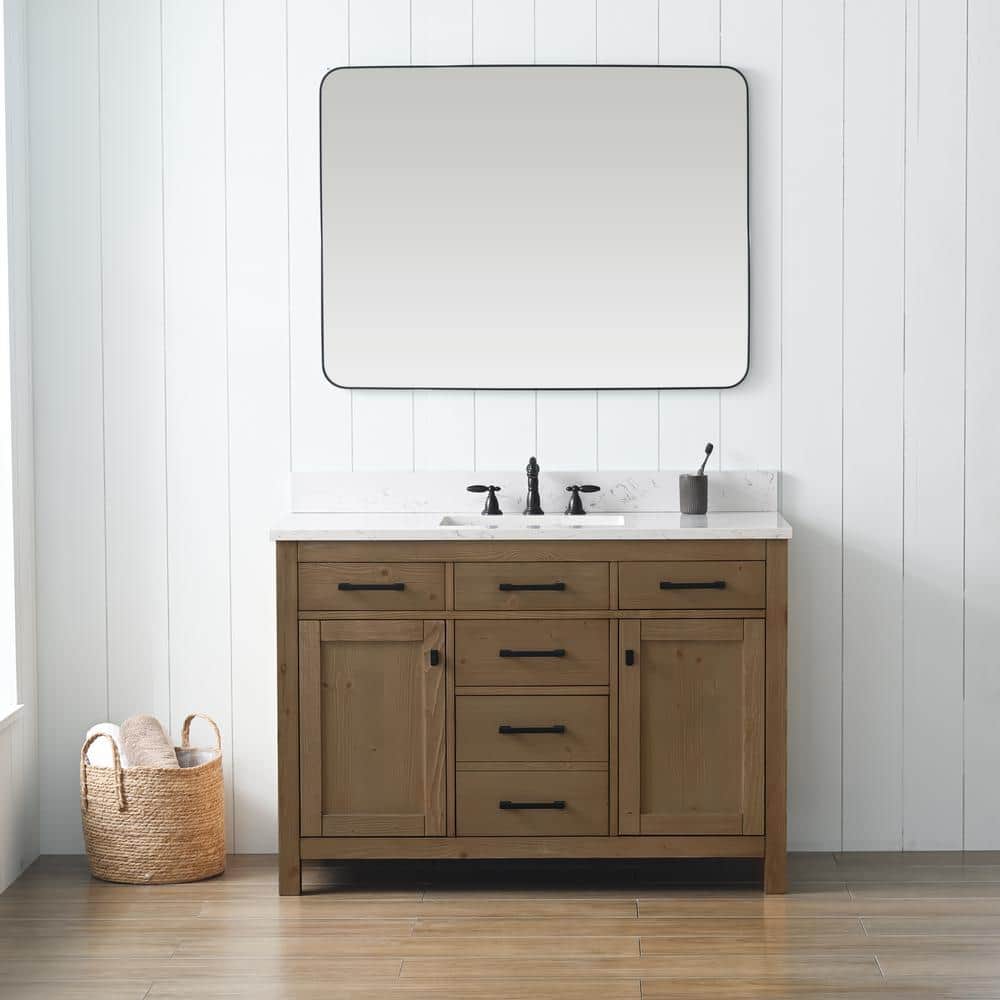 SUDIO Jasper 48 in. W x 22 in. D Bath Vanity in Textured Natural with Engineered Stone Top in ...