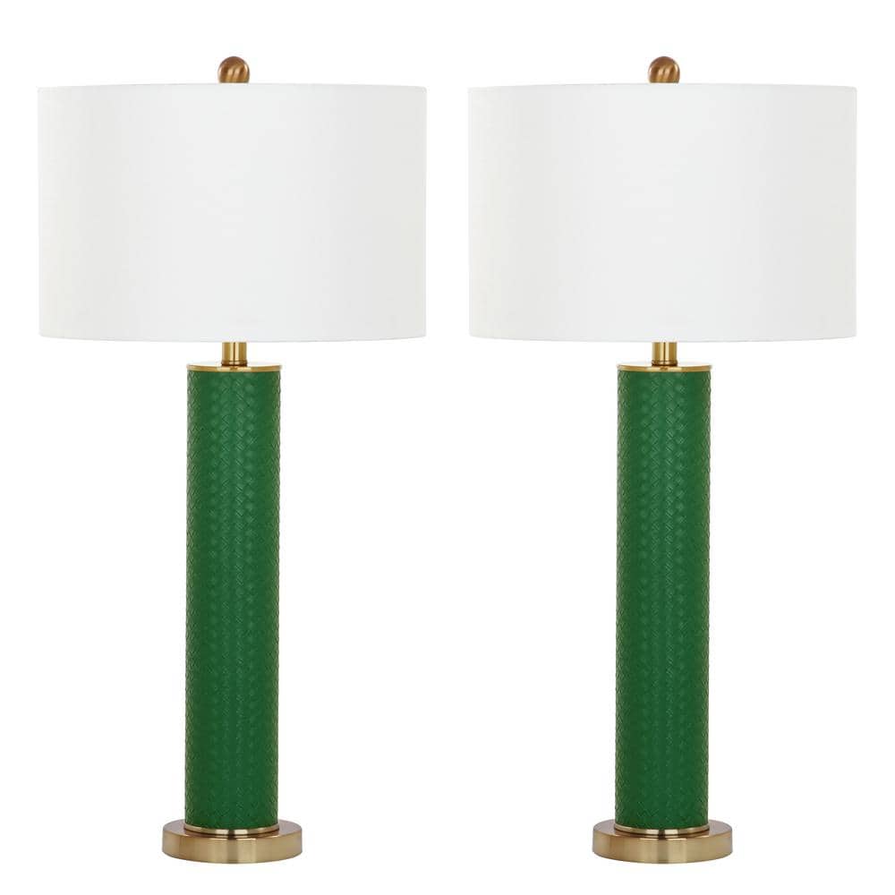 Ollie 31.5 in. Dark Green Faux Woven Leather Table Lamp with Off-White Shade (Set of 2) price history on PriceWatchPro