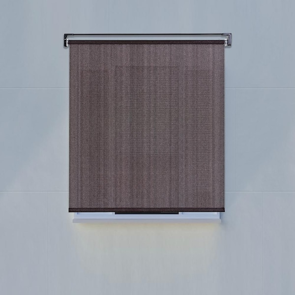 Home Basics Deep brown Cordless PVC Solar Exterior Roller Shade 96 in. W x 66 in. L