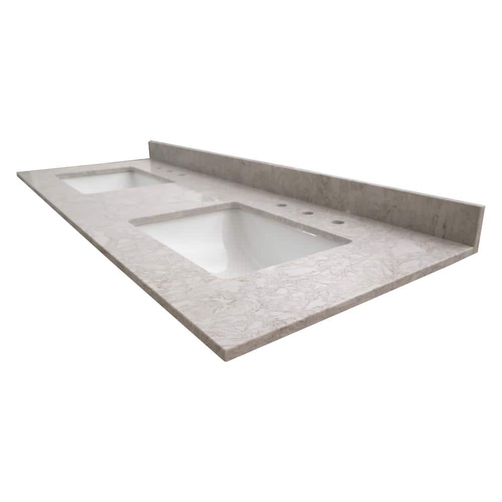 61 in. Drifting Fog Marble Double Sink Bathroom Vanity Top