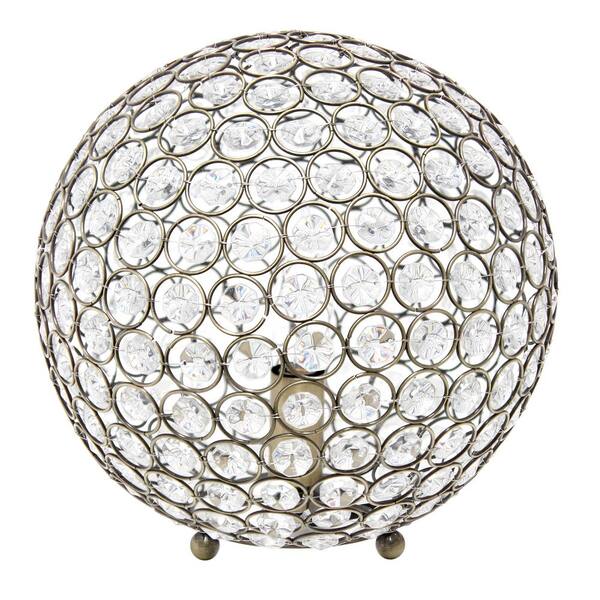 Elegant Designs 10 in. Antique Brass Crystal Ball Sequin Table Lamp ...