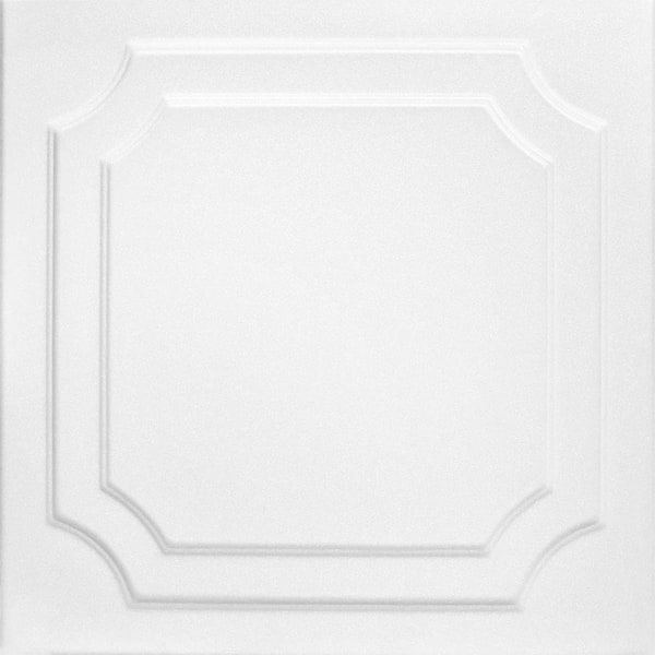 A La Maison Ceilings Virginian 1.6 ft. x 1.6 ft. Glue Up Foam Ceiling Tile in Plain White (21.6 sq. ft./case)