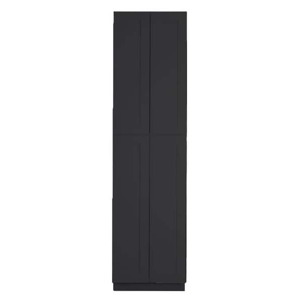 Shaker Assembled 36 in. W x 96 in. H x 24 in. D Tall Pantry Cabinet with 4 Doors in Charcoal Black