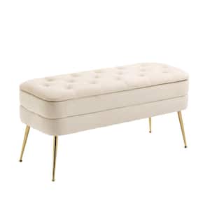 Modern Velvet Upholstery Storage Ottomans Dining Bench with Gold Legs 40.94 in. Beige