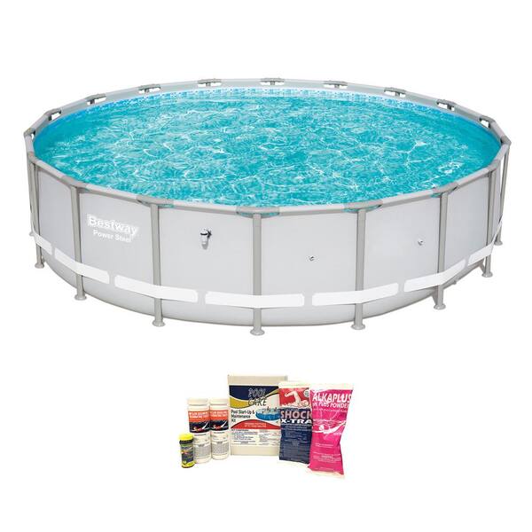 Bestway 18 ft. Round 48 in. D Power Steel Frame Hard Side Above Ground Pool and Chemical Cleaning Kit