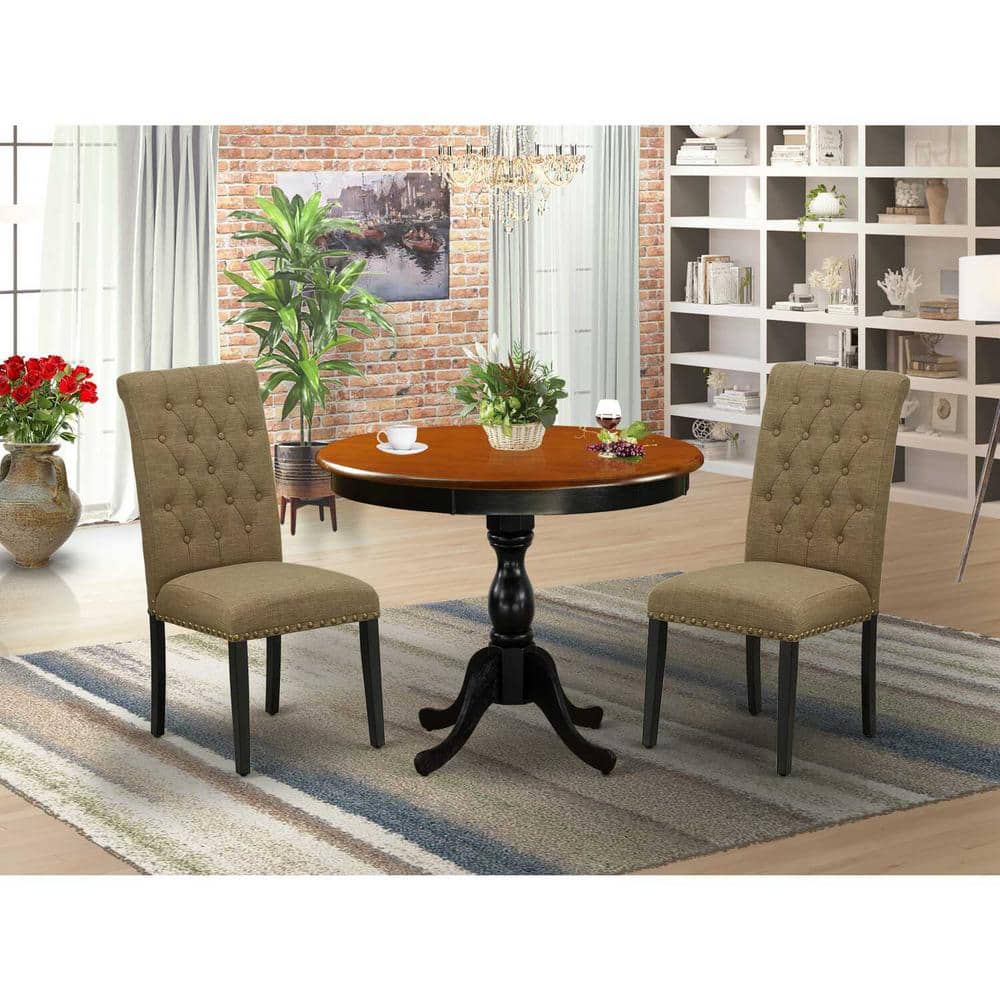 3-Piece Black and Cherry Finish Solid Wood Top - Button Tufted Upholstered Dining Room Set - Seats-4 price history on PriceWatchPro