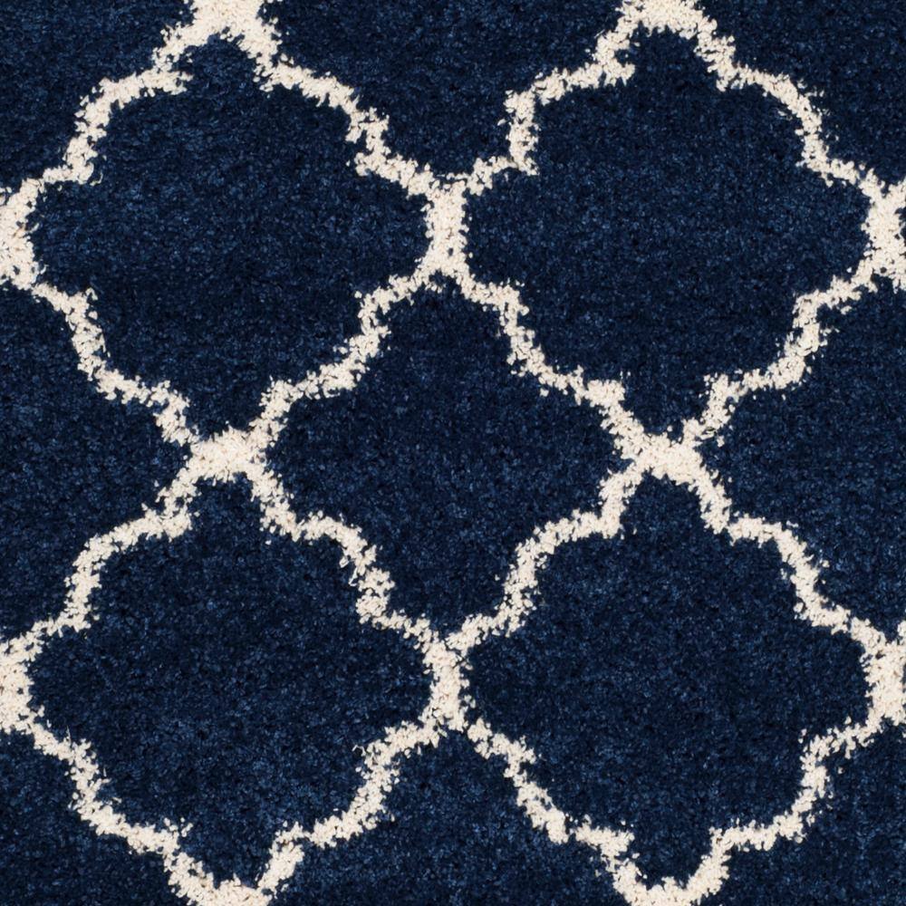 Navy and Ivory Geometric Shag Area Rug 4' x 6'