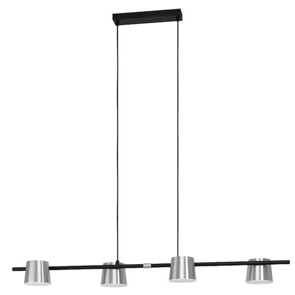 Eglo Altamira 45.43 in. W x 77.32 in. H 4-light Structured Black Linear Pendant Light with Matte Nickel Metal Shades