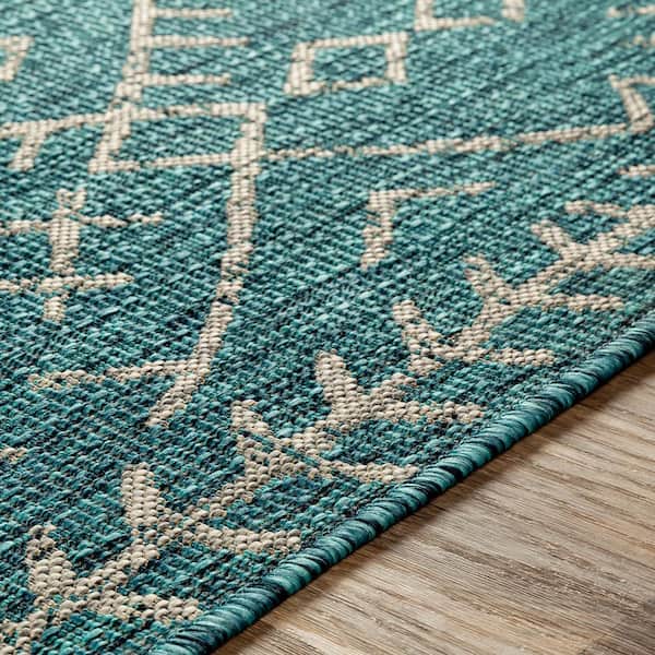 Varvara Aqua 6 ft. 7 in. x 9 ft. Indoor/Outdoor Patio Area Rug