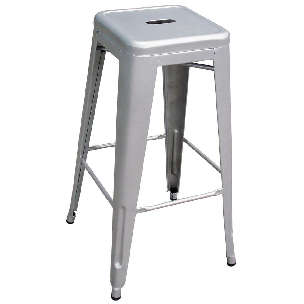 Black Powder Coated Metal Backless Bar Stools, 30" Set of 2