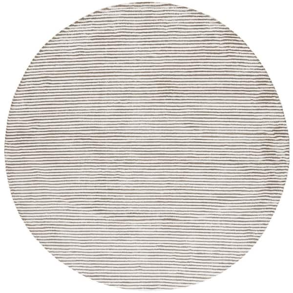SAFAVIEH Audrey 6 ft. x 6 ft. Ivory/Dark Gray Parallel Striped Round Area Rug