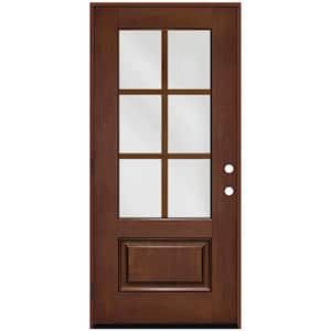 Regency 32 in. x 80 in. 3/4-6 Lite Clear Glass RHOS Chestnut Stain Fiberglass Prehung Front Door