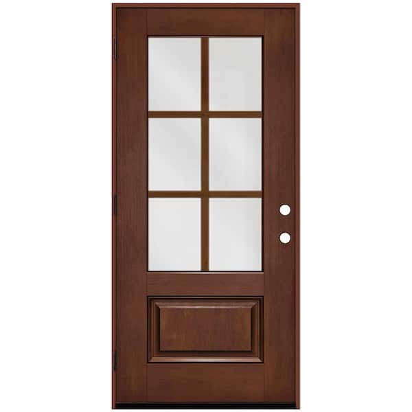 Steves & Sons Regency 36 in. x 80 in. 3/4-6-Lite Clear Glass RHOS Chestnut Stain Mahogany Fiberglass Prehung Front Door