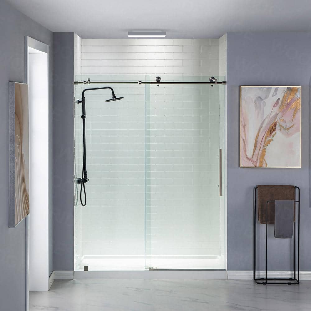 ANZZI 76 x 60 inch Frameless Tinted Shower Door in Brushed Nickel
