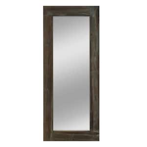 58 in. x 24 in. Large Rustic Rectangle Wood Framed Brown With Hooks Leaning Mirror