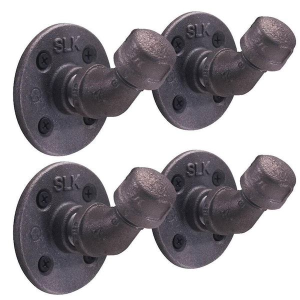 PIPE DECOR 1/2 in. Black Steel Pipe Wall Hook Kit (4-Pack)