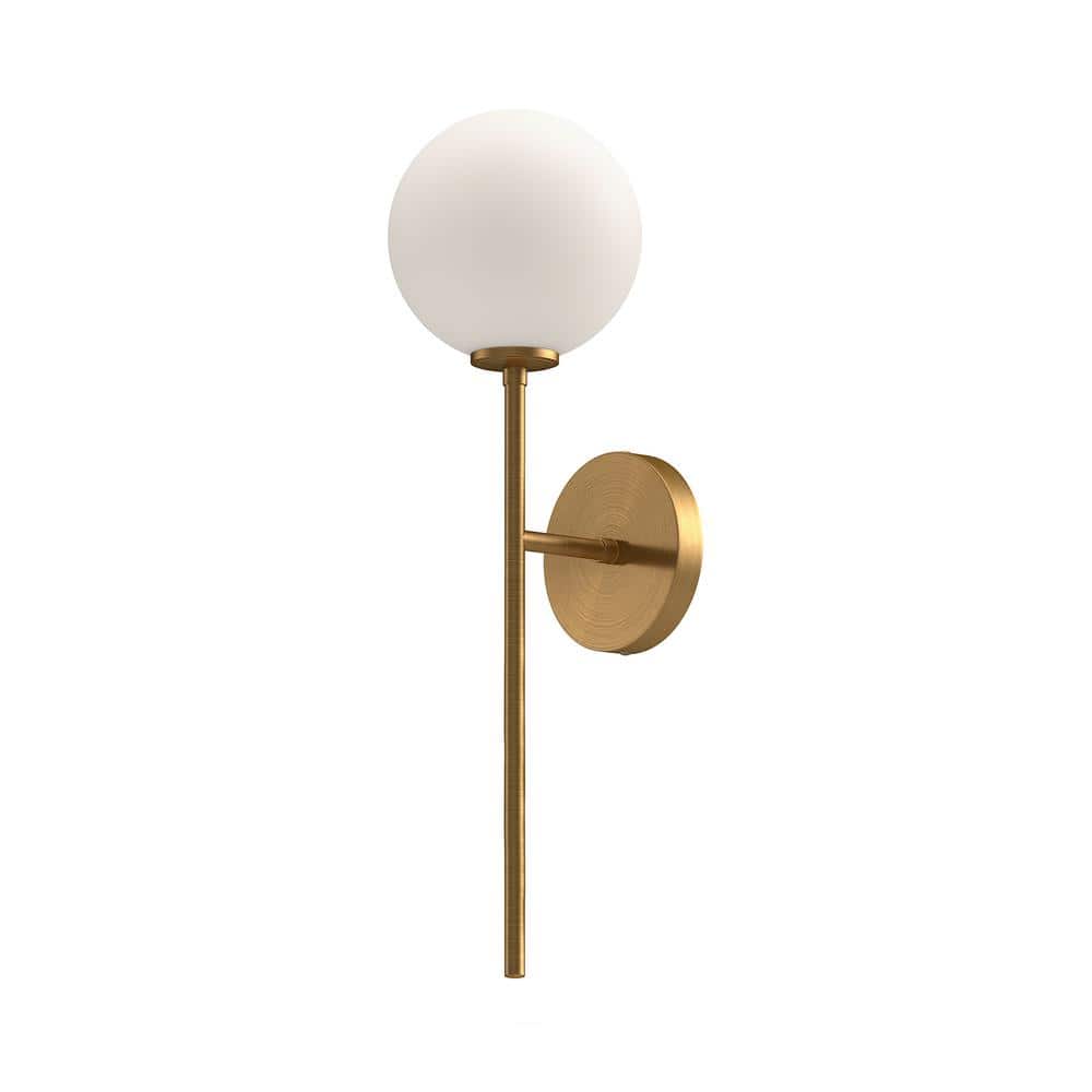 Cassia Aged Gold Dimmable Wall Sconce with Opal Globe