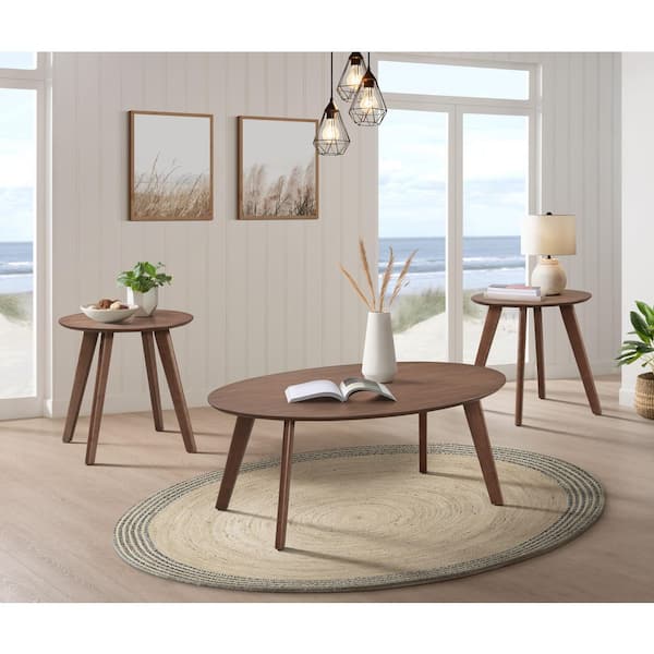Nicco 48 in. Walnut Three Pack Wood Occasional Coffee Table Set with Oval Top