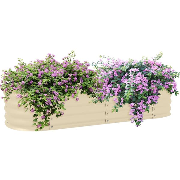 Outsunny Galvanized Raised Garden Bed Kit, Metal Planter Box with Safety Edging, 59 in. x 24.5 in. x 11.75 in., Cream