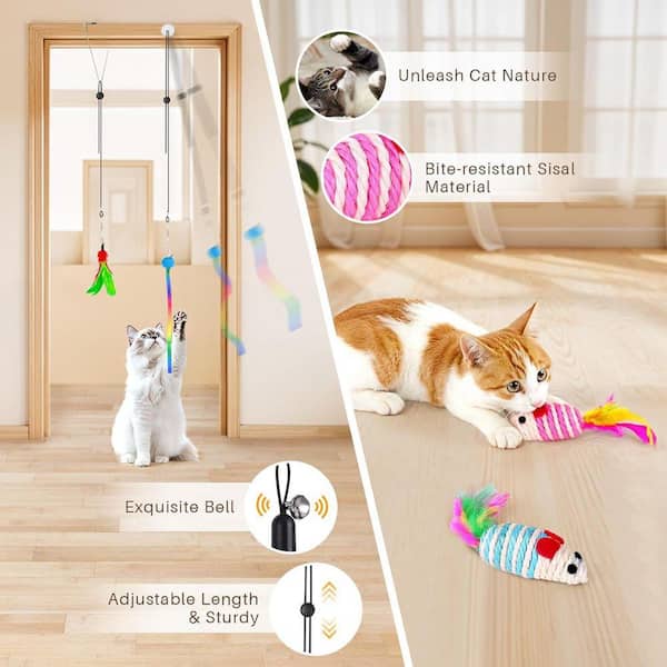 KIWDZFU Interactive Cat Toys Set 14 Pieces 4 in 1 Kitten Wand Toys with  Suction Cup Feathers Balls Mice Butterfly SA1122151 - The Home Depot