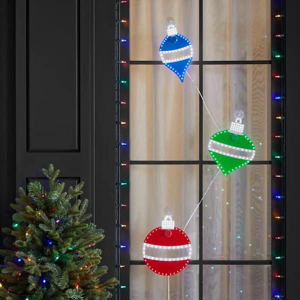 10 in. 242 Count Christmas Hi-Vibrant Red, Green and Blue with White Color LED Ornament (3-Pack)