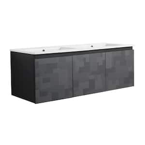 48 in. W x 18.3 in. D x 17.3 in. H Modern Double Sinks Floating Bath Vanity in Black with White Ceramic Top