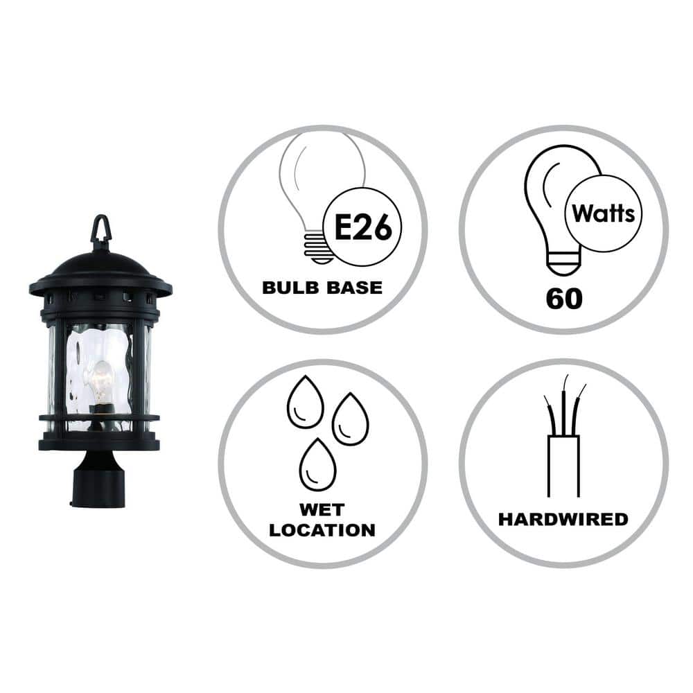 Mission Silica Water-Glass 18.5" Black Outdoor Post Lantern