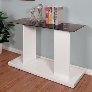 Cricket 47.25 in. Black and White Rectangle Glass Console Table with Shelf