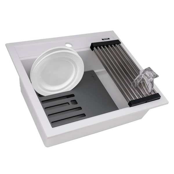 Ruvati Epi Cube Matte White Granite Composite 23 in. 3-Hole Drop-in Top Mount Wet Bar Sink ...