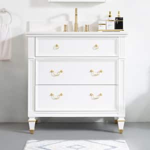36 in. W x 22 in. D Solid Wood Single Sink Bath Vanity in White with Carrara White Quartz Top, Soft-Close Drawers