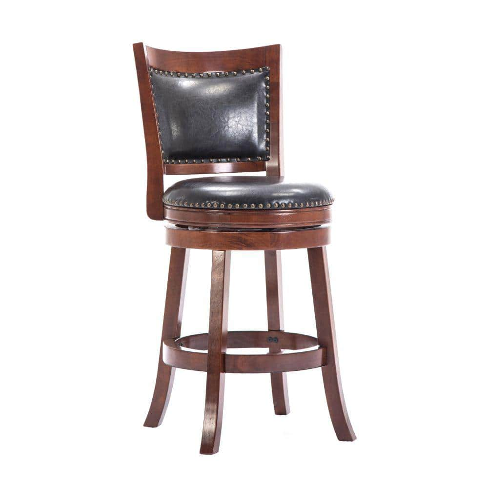 Benjara Sabi 37.5 In. Brown And Black Solid Wood Swivel Counter Stool ...