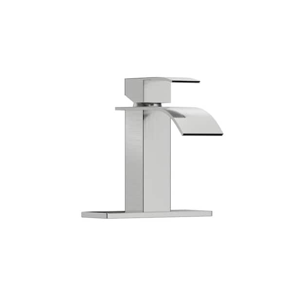 6 in. Single Handle Bathroom Sink Faucet with Deckplate, Single Hole in Brushed Nickel