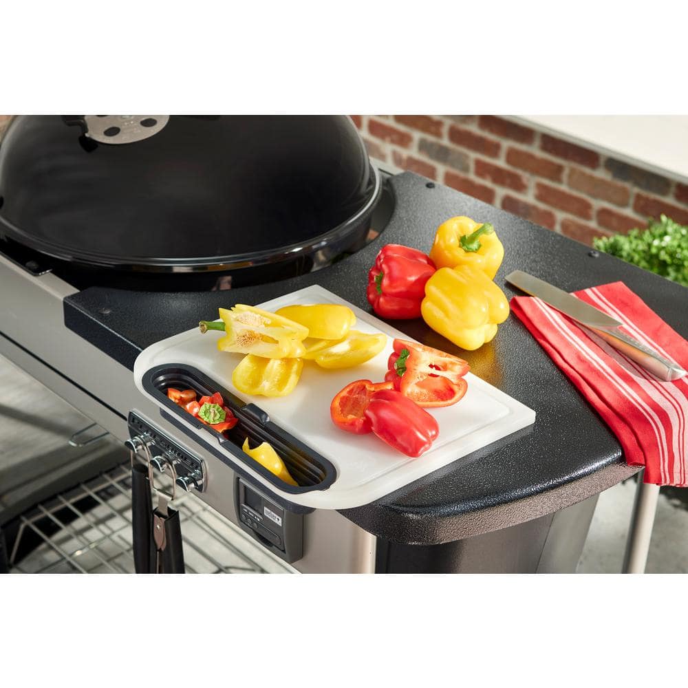 Black and White Plastic Cutting Board with Catch Bin