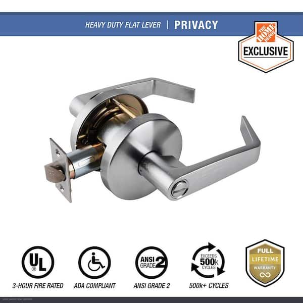 Heavy Duty Commercial Cylindrical Privacy (bed/bath) Lever ADA UL 3-Hour Fire ANSI Grade 2 Satin Chrome