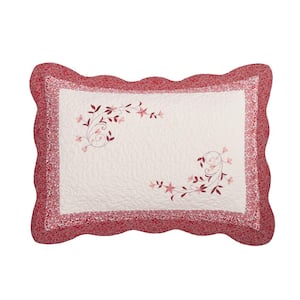 Caroline Red/Pink Floral Embroidered Cotton King Pillow Sham
