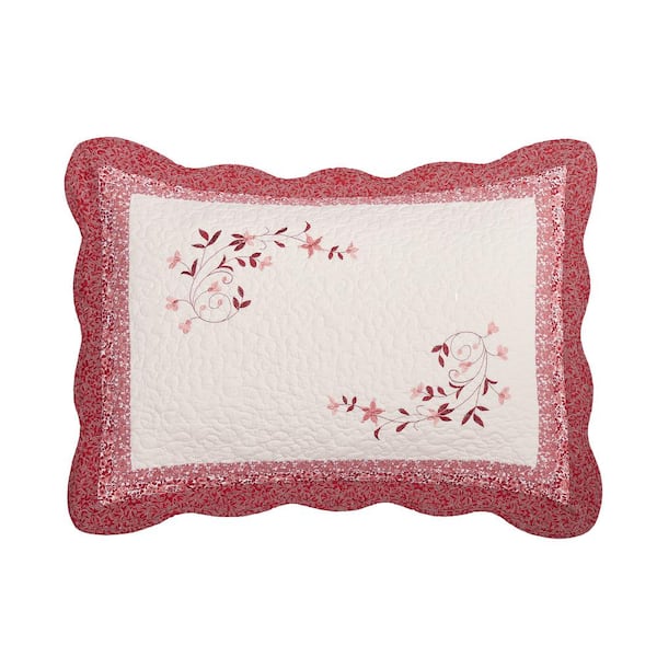 Modern Heirloom Caroline Red/Pink Floral Embroidered Cotton King Pillow Sham