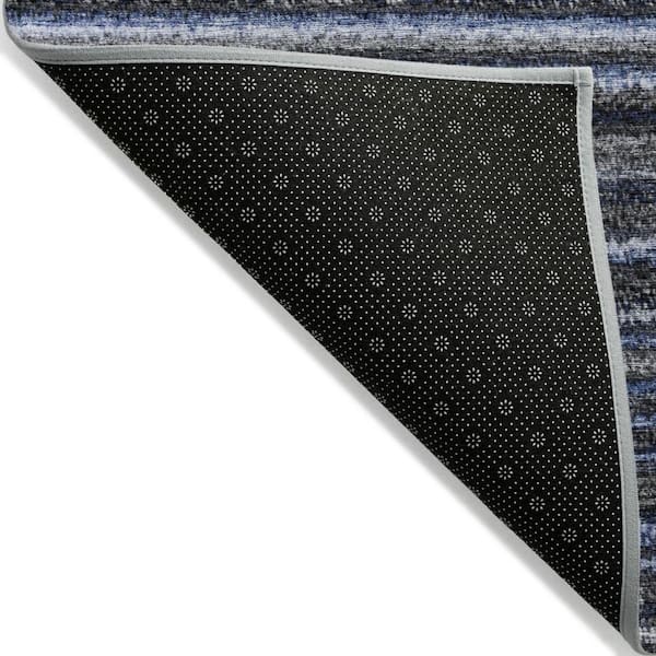 Denim Blue, Gray 8 ft. x 10 ft. Woven Striped Polyester Rectangle Indoor / Outdoor Area Rug