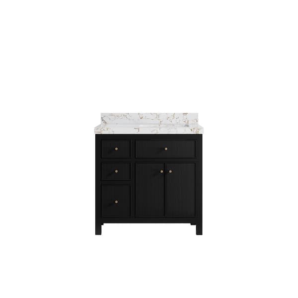 Willow Collections Sonoma 36 in. Right Sink Freestanding Black Bath Vanity with Viola Gold Quartz Top Unassembled