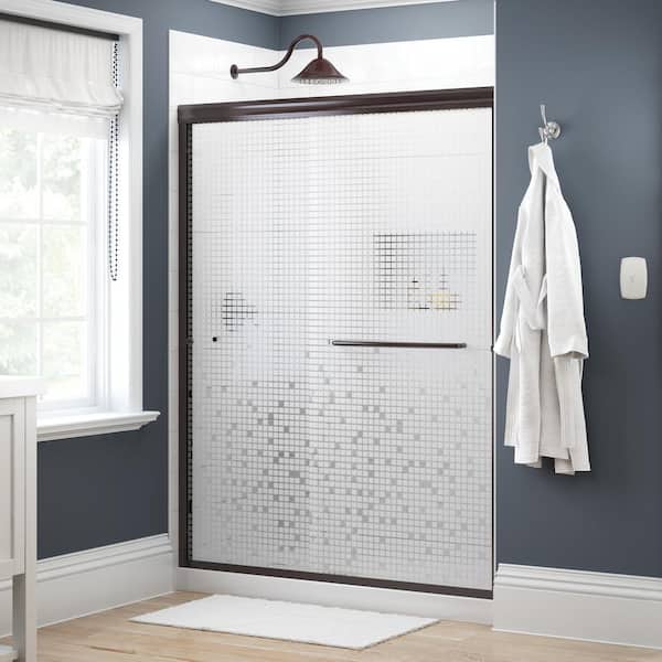 Delta Traditional 60 in. x 70 in. Semi-Frameless Sliding Shower Door in Bronze with 1/4 in. (6mm) Mozaic Glass